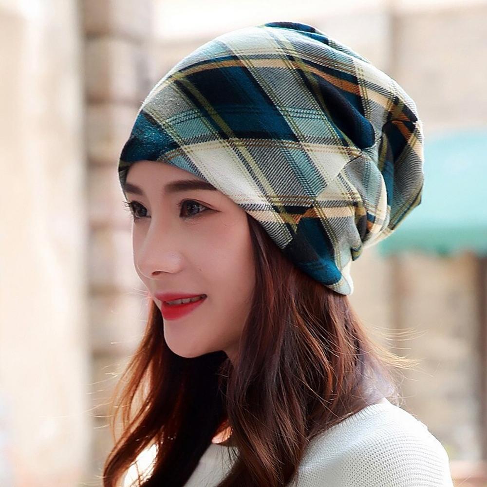 Beanies Checkered (blue-green) High-toned Winter Fashion Beanies