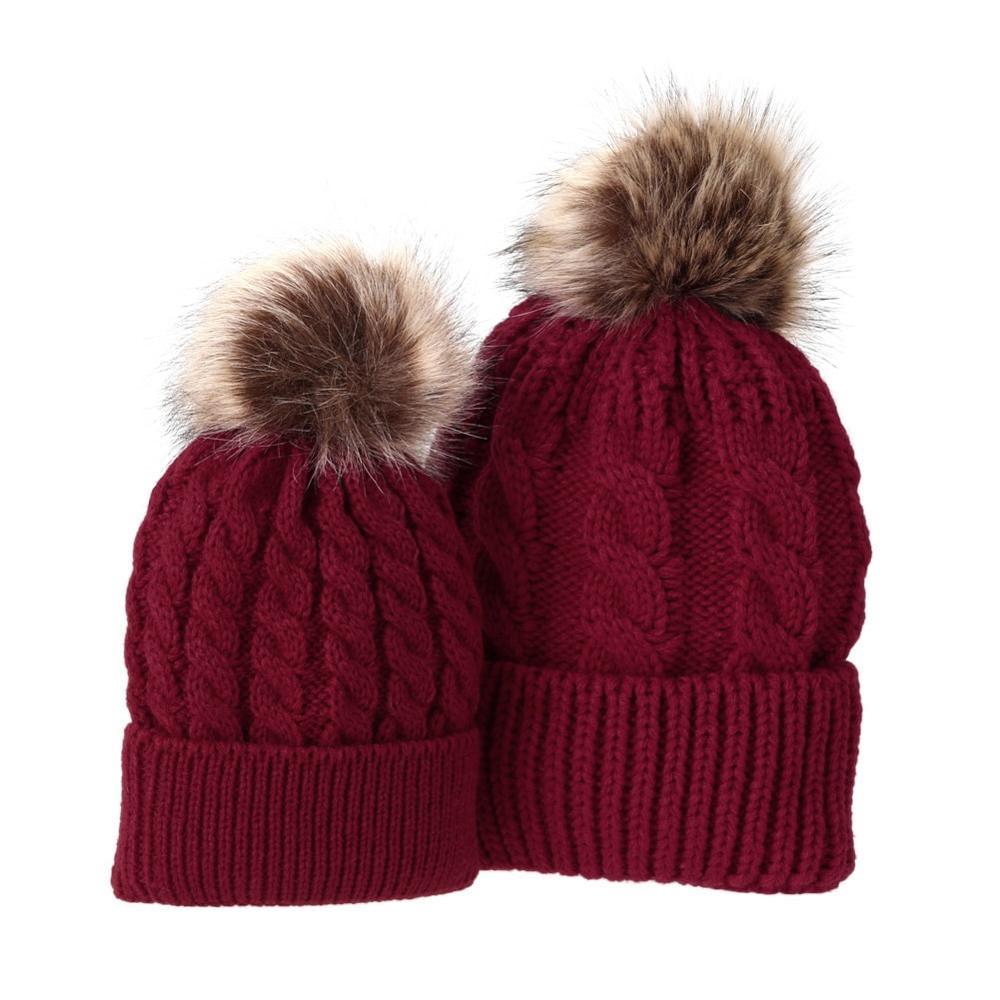 Caps and Hats Maroon Mommy And Me Beanies Winter Hats Matching Knitted Beanies- Mother Daughter Beanies