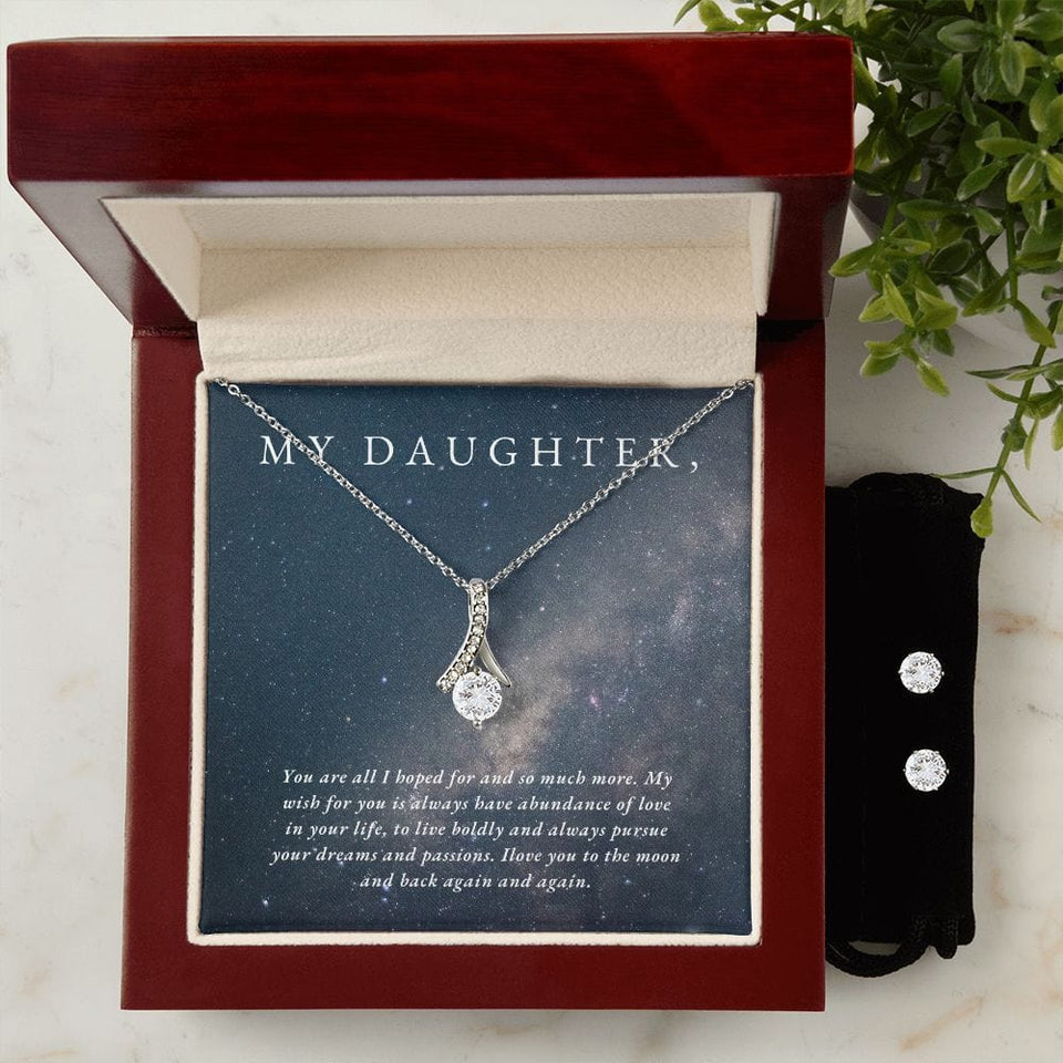 Jewelry 14K White Gold Finish / Luxury Box Alluring Beauty Necklace and Cubic Zirconia Earring Set For My Daughter
