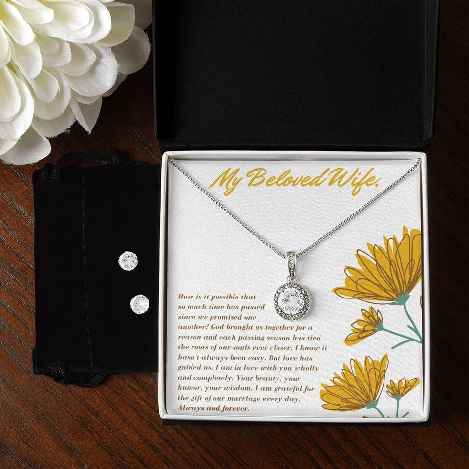 Jewelry 14k White Gold Finish / Standard Box Eternal Hope Necklace and Cubic Zirconia Earring Set For My Wife