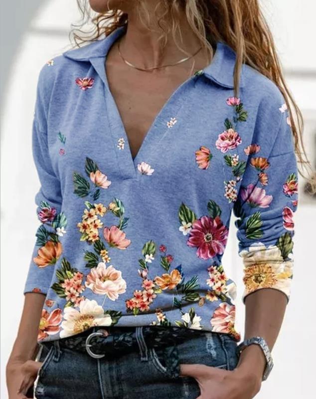Long Sleeve Tops Blue / S Gray Cotton Casual Shirts & Tops