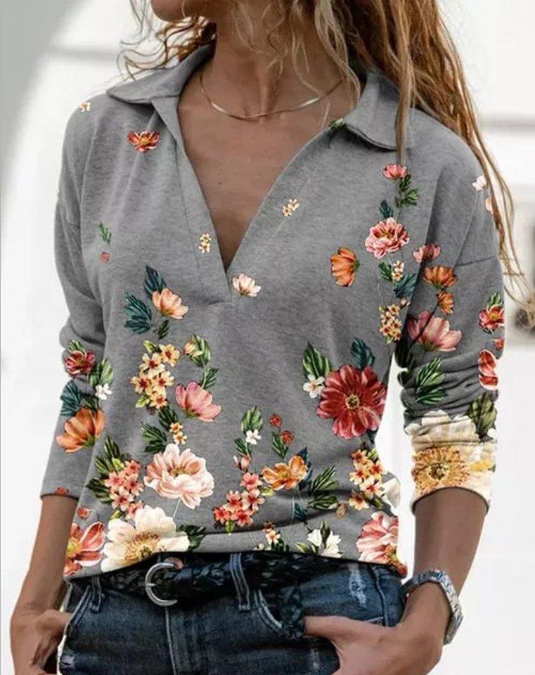 Long Sleeve Tops Gray / S Gray Cotton Casual Shirts & Tops