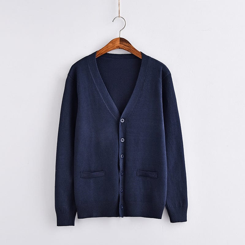 navy / M V-neck simple sweater