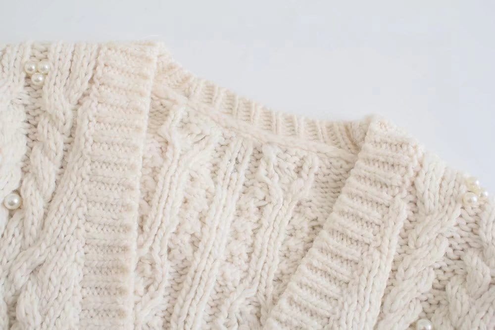 Plain Long Sleeve V Neck Button Front Chain Knit Cardigan
