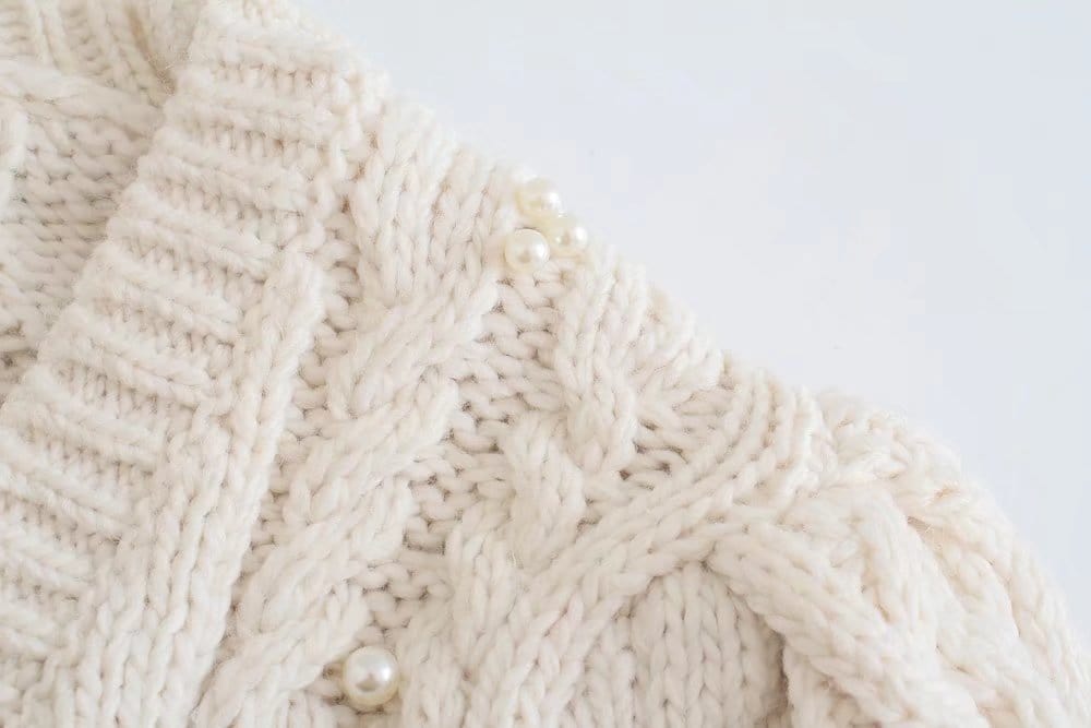 Plain Long Sleeve V Neck Button Front Chain Knit Cardigan