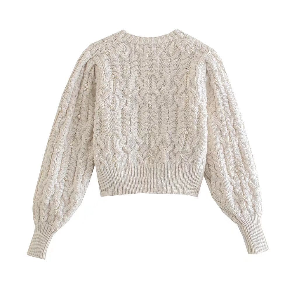 Plain Long Sleeve V Neck Button Front Chain Knit Cardigan