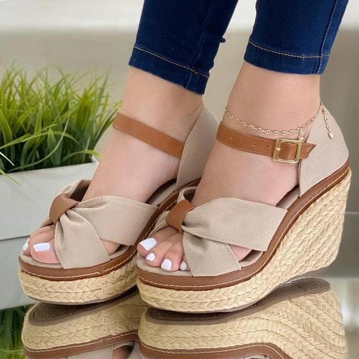 Sandals Beige / 2 Olivia™ Women's Fashion Buckle Wedge Sandals