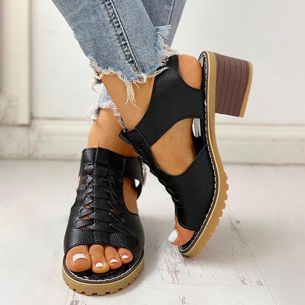 Sandals Women Peep Toe Zipper Chunky Heeled Sandals