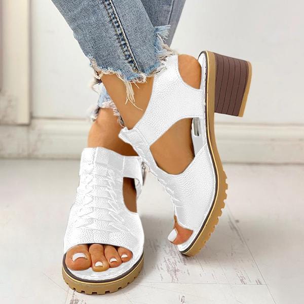Sandals Women Peep Toe Zipper Chunky Heeled Sandals