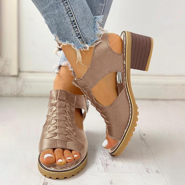 Sandals Women Peep Toe Zipper Chunky Heeled Sandals