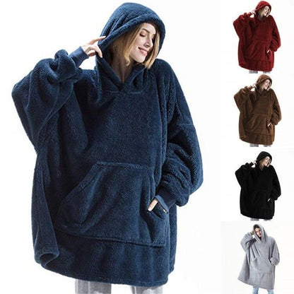 Cozy Seasons: Reversible Plush Hoodie Blanket for Couples