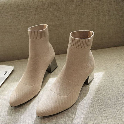 2 / Beige Women Stretchable Pointy Ankle Shoes