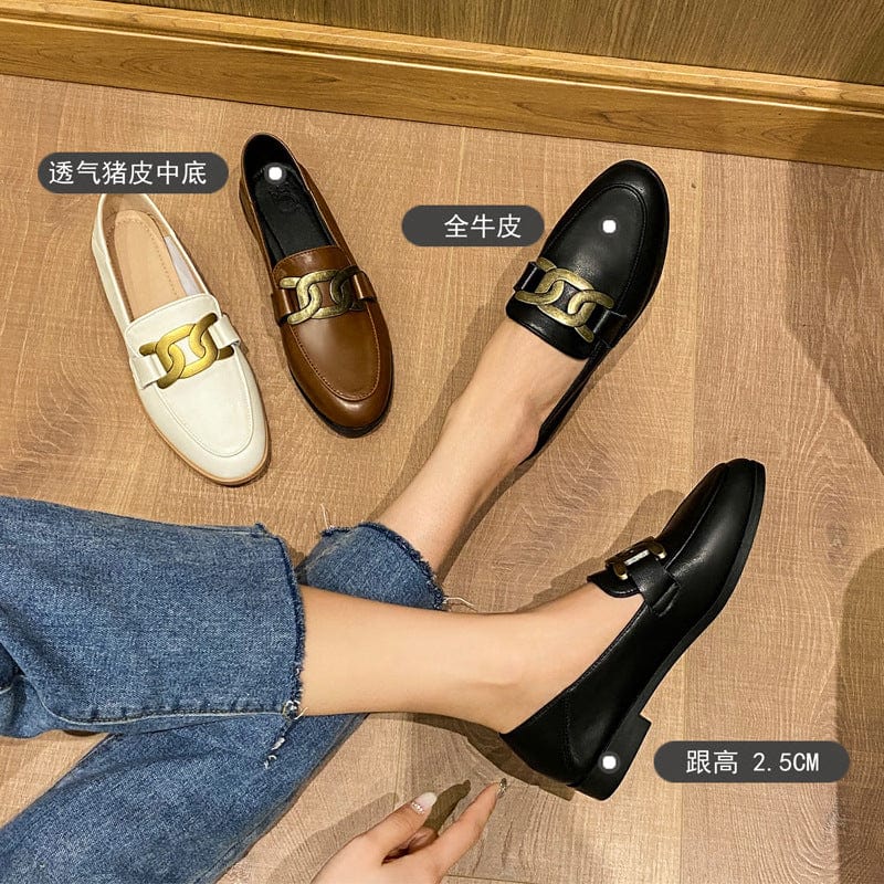 888-13 Leather loafers for women in 2022 new British style small leather shoes flat with all the fashion single shoes