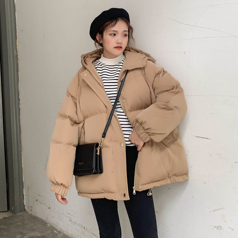 Aelegantmis Women Thicken Warm Parka Coat Loose Oversized Women's Winter Bread Coat Hooded Outwear Padded Woman Parkas Jackets