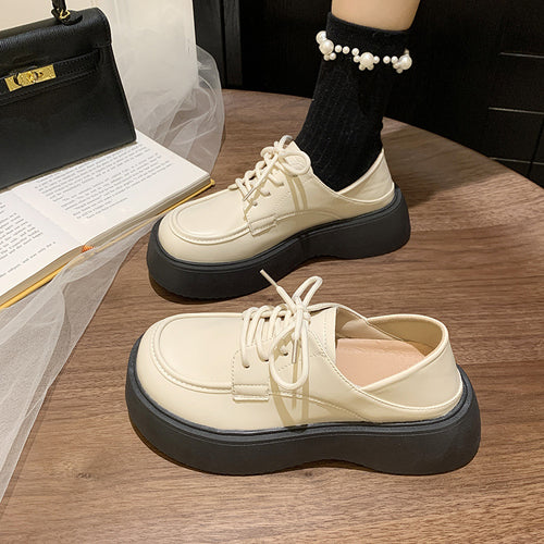 Small leather shoes female British style 2024 new spring and summer students big head retro black straps thick bottom increased jk single shoes