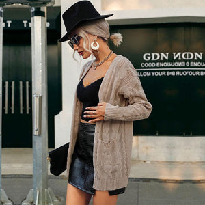 Amazon independent station cross-border 2022 new European and American fashion women's twist long sleeve solid color sweater cardigan coat
