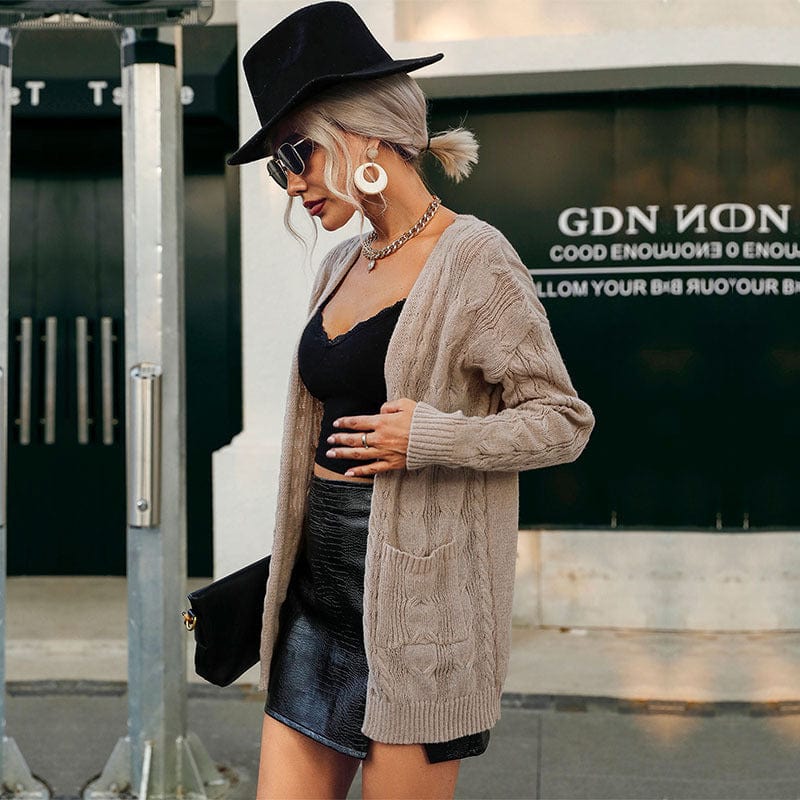 Amazon independent station cross-border 2022 new European and American fashion women's twist long sleeve solid color sweater cardigan coat