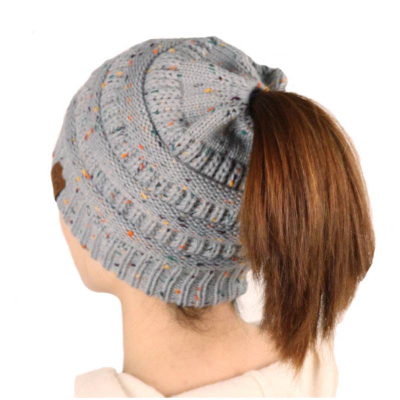 Beanies Gainsboro Ponytail Beanie Messy Bun Beanie Winter Hat With Hole For Ponytail