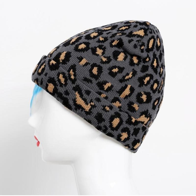 Beanies Gray Leopard Print Slim and Fit Winter Beanie