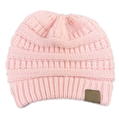 Beanies Pink Ponytail Beanie Messy Bun Beanie Winter Hat With Hole For Ponytail