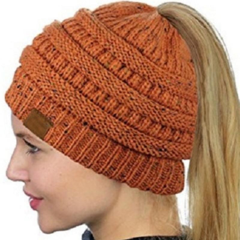 Beanies Ponytail Beanie Messy Bun Beanie Winter Hat With Hole For Ponytail