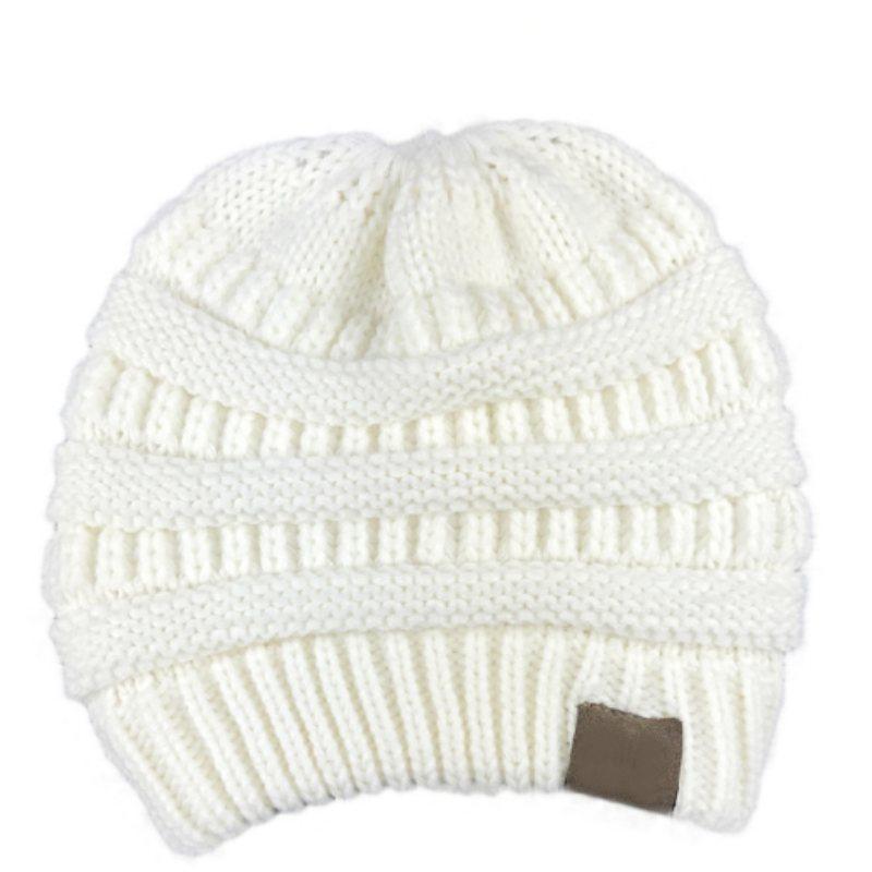 Beanies White Ponytail Beanie Messy Bun Beanie Winter Hat With Hole For Ponytail