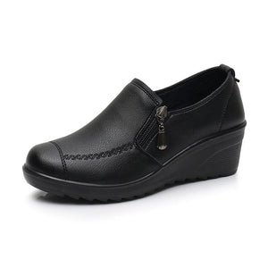 BLACK / 40 2022 Spring and Autumn shoes for mothers single shoes for middle-aged and elderly leather shoes for women wedges and midheels for elderly people