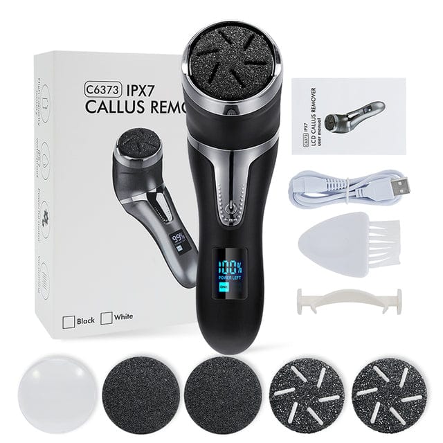 Black 5 rollers box Rechargeable Electric Foot File Electric Pedicure Sander IPX7 Waterproof 2 Speeds Foot Callus Remover Feet Dead Skin Calluses
