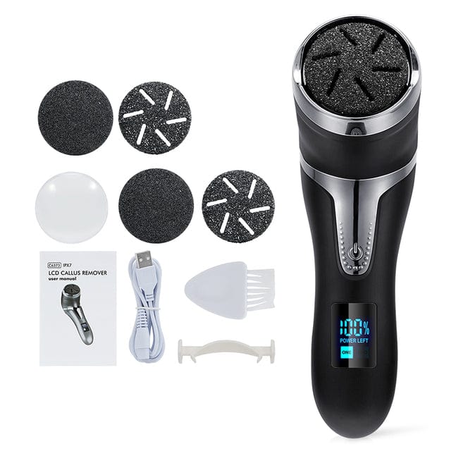 Black 5 rollers Rechargeable Electric Foot File Electric Pedicure Sander IPX7 Waterproof 2 Speeds Foot Callus Remover Feet Dead Skin Calluses