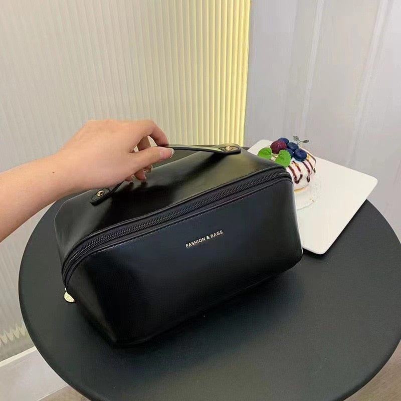 Black / China Large Travel Cosmetic Bag for Women Leather Makeup Organizer Female Toiletry Bags High-capacity Cosmet Case Storage Pouch