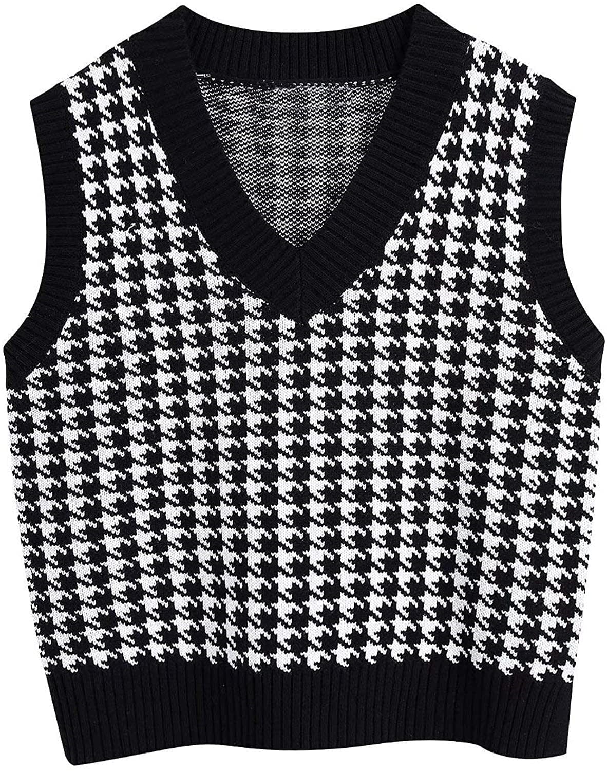 black / XXL 'Serena' Houndstooth Sleeveless Sweater