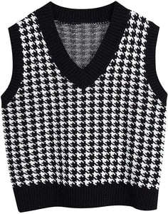 black / XXL 'Serena' Houndstooth Sleeveless Sweater