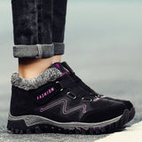 Boots 2 / Black Women's Winter Sneakers, Walking Sport Shoes Warm Fur Lining Suede Hook Loop Booties