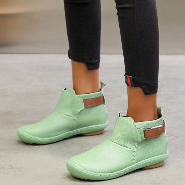 Boots 2 / Green Women Vintage Flat Leather Boots
