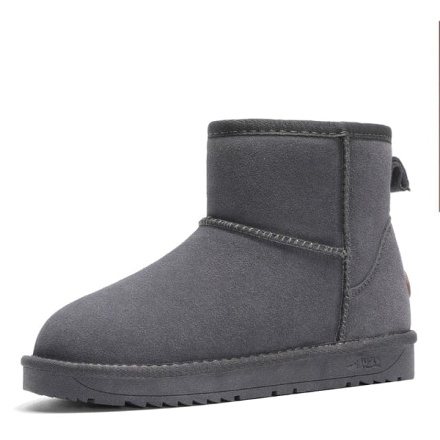 Boots 2 / Grey Women Leather Snow Boots