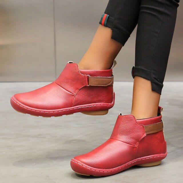 Boots 2 / Red Women Vintage Flat Leather Boots