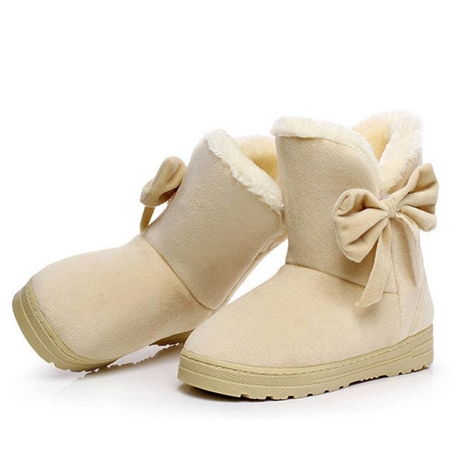 Boots Beige / 4 Women Bowtie Winter Ankle Shoes