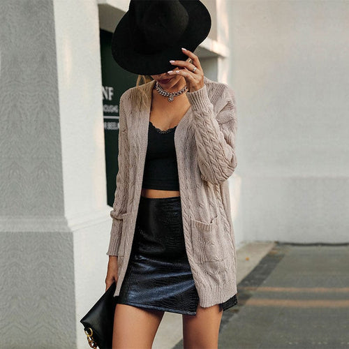 brown / L Amazon independent station cross-border 2022 new European and American fashion women's twist long sleeve solid color sweater cardigan coat