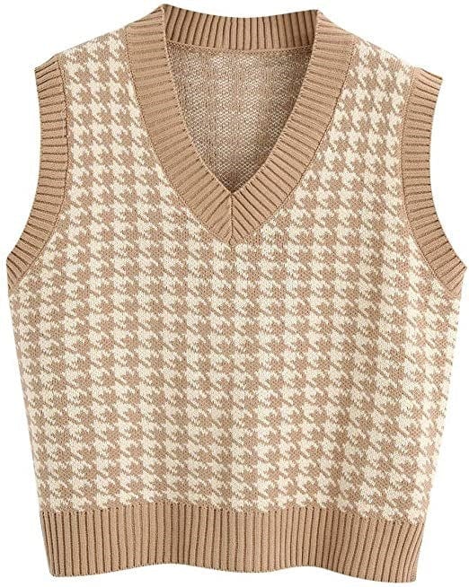 brown / XXXL 'Serena' Houndstooth Sleeveless Sweater