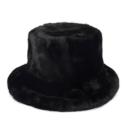 Caps and Hats Black (w/o adjustment strap) Leopard Print Winter Plush Bucket Hats