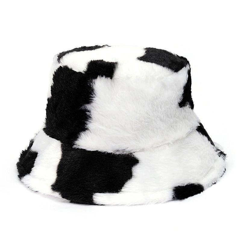 Caps and Hats Black (White) Leopard Print Winter Plush Bucket Hats