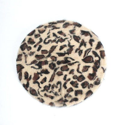 Caps and Hats Brown Chic Leopard Print Stylish Winter Beret Hats
