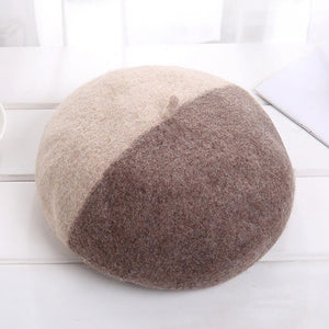 Caps and Hats Brown Fashionable Winter Two-Color Woolen Beret Hats