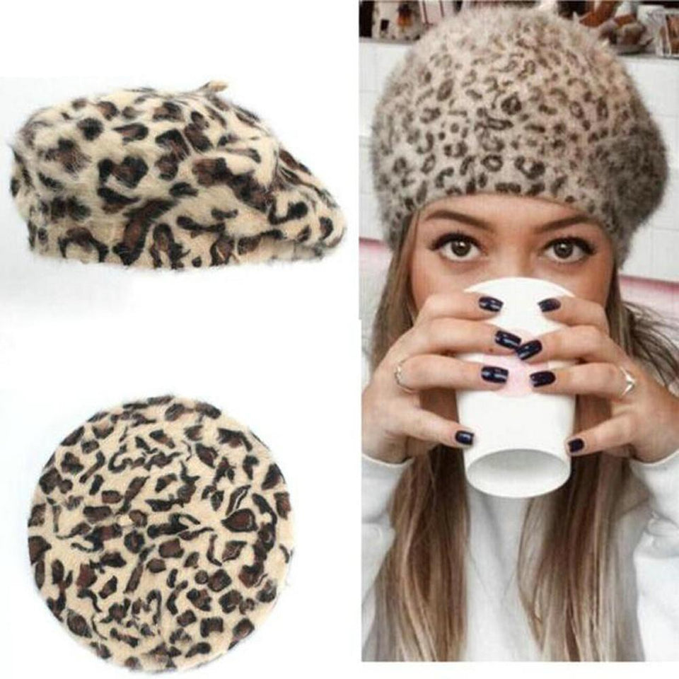 Caps and Hats Chic Leopard Print Stylish Winter Beret Hats