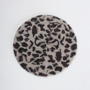 Caps and Hats Dark Gray Chic Leopard Print Stylish Winter Beret Hats