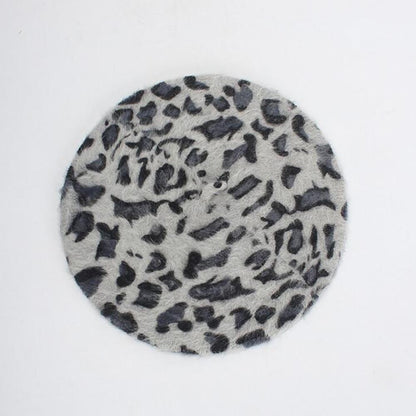 Caps and Hats Gray Chic Leopard Print Stylish Winter Beret Hats
