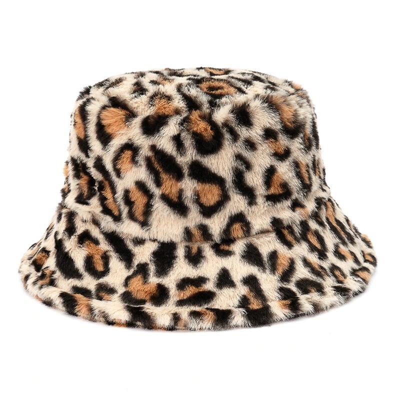 Caps and Hats Leopard (Beige) Leopard Print Winter Plush Bucket Hats