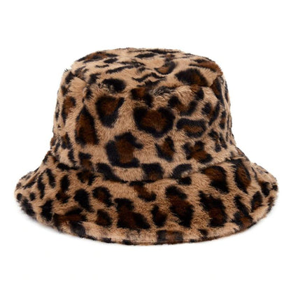 Caps and Hats Leopard (Khaki) Leopard Print Winter Plush Bucket Hats