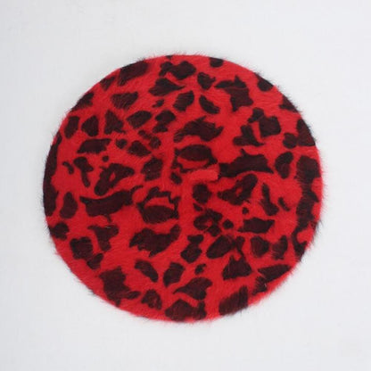 Caps and Hats Red Chic Leopard Print Stylish Winter Beret Hats