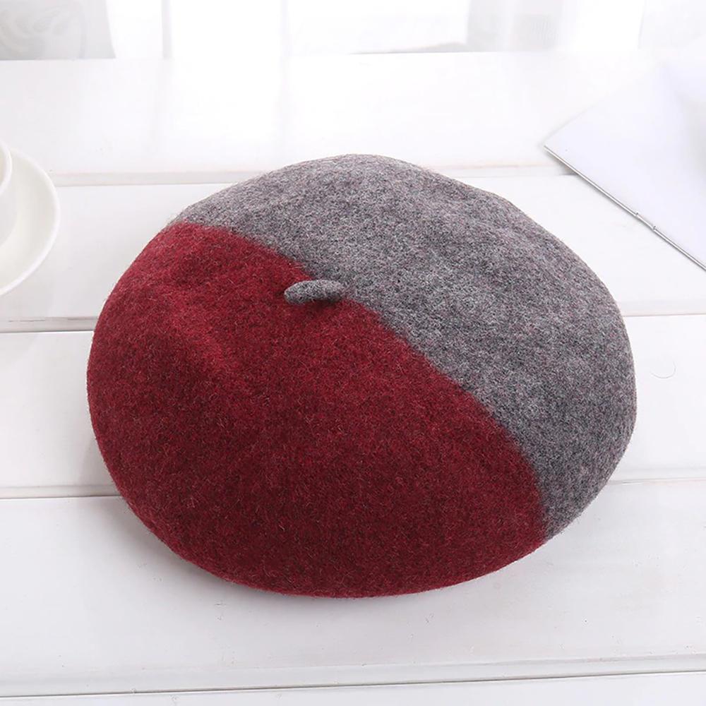 Caps and Hats Red Fashionable Winter Two-Color Woolen Beret Hats